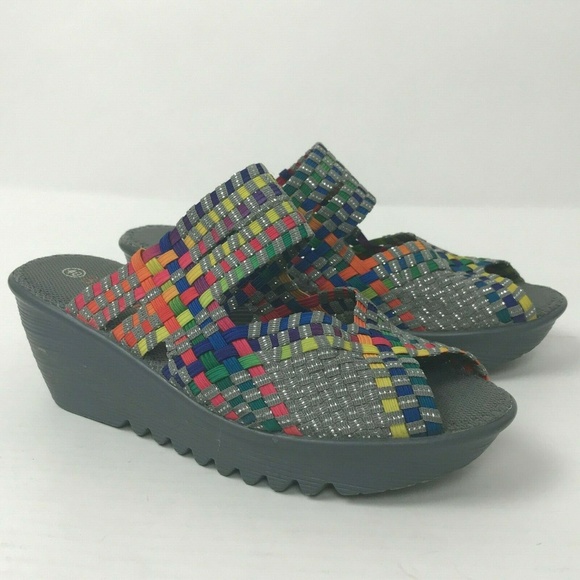 Bernie Mev Fame Metallic Woven Wedge Sandals Sz 10 - Picture 1 of 6